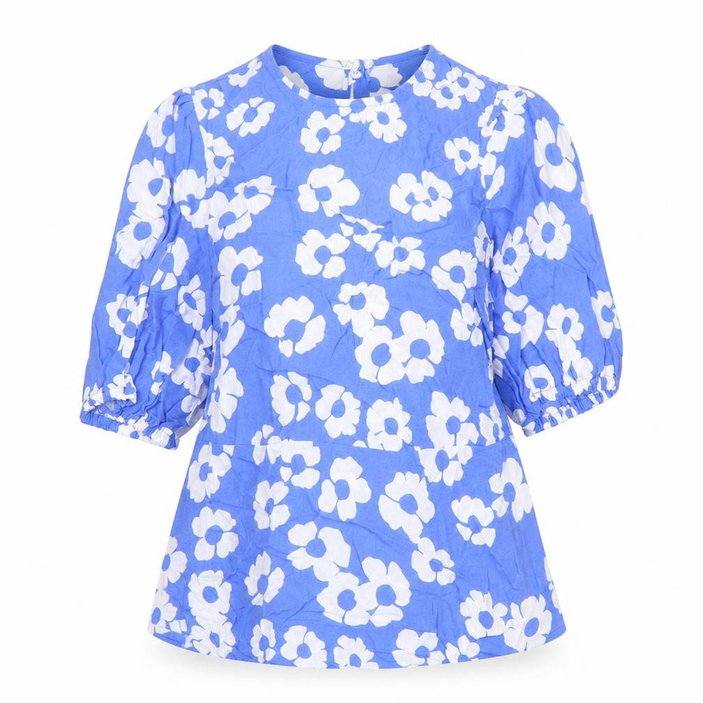 Marks and Spencer Womens Blue Floral Viscose Basic Blouse Size 6 Round Neck