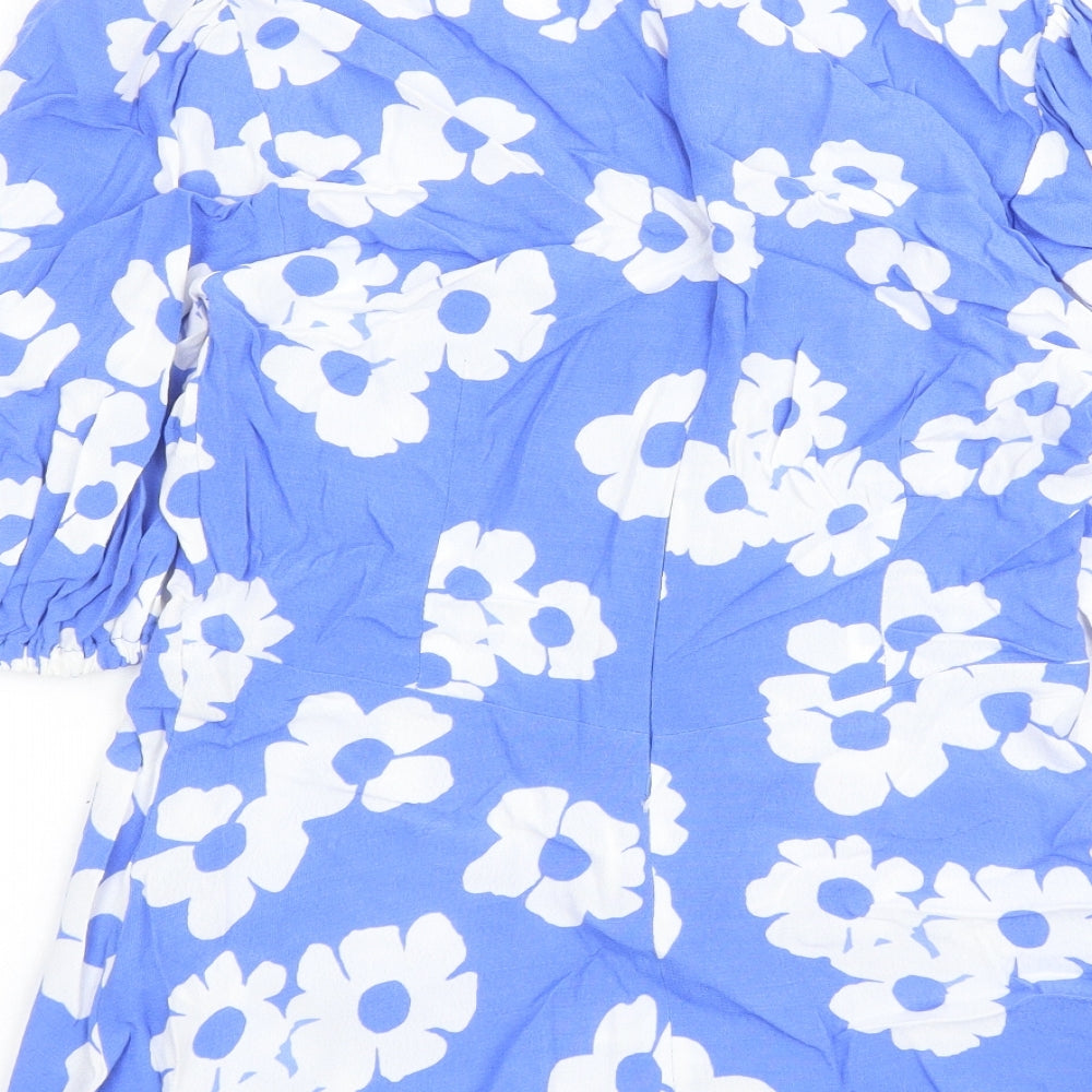 Marks and Spencer Womens Blue Floral Viscose Basic Blouse Size 6 Round Neck