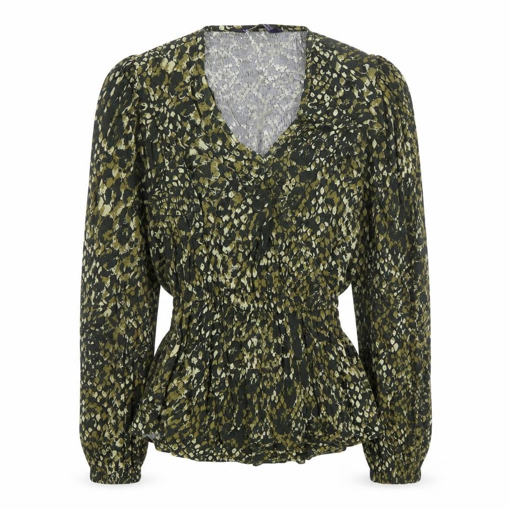 Marks and Spencer Womens Green Geometric Viscose Basic Blouse Size 6 V-Neck - Belted