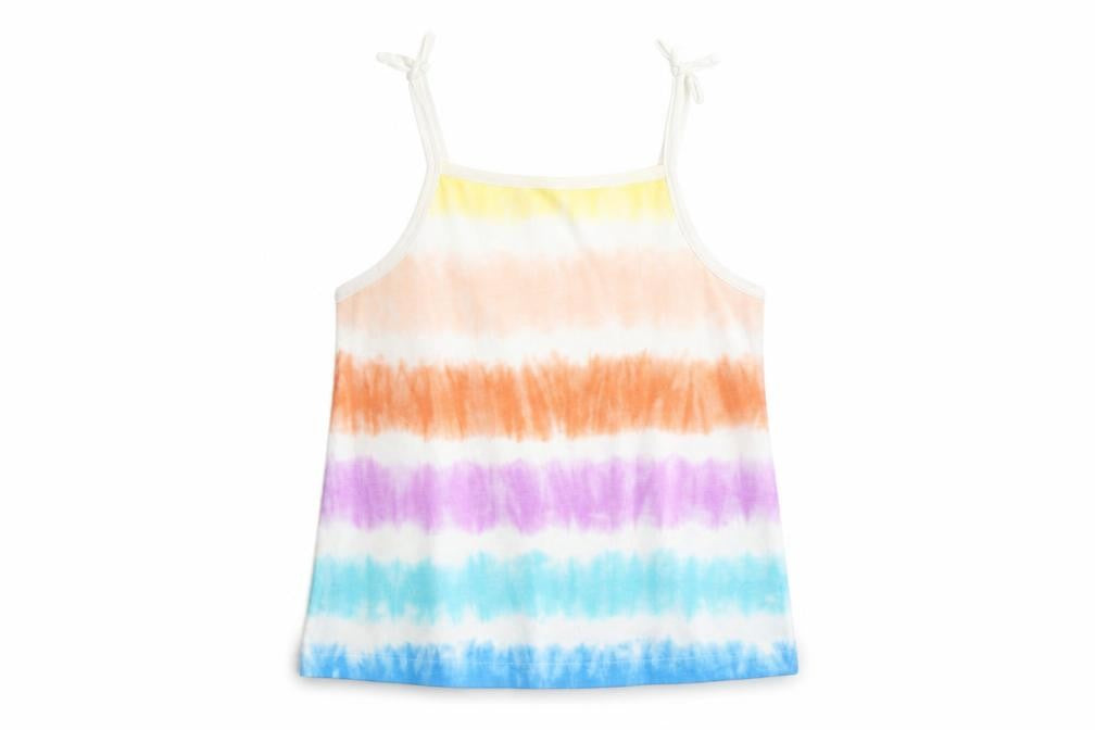 Front view of Marks & Spencer girls’ multicoloured cotton camisole tank, size 4-5, years square neck tie - tie dye effect