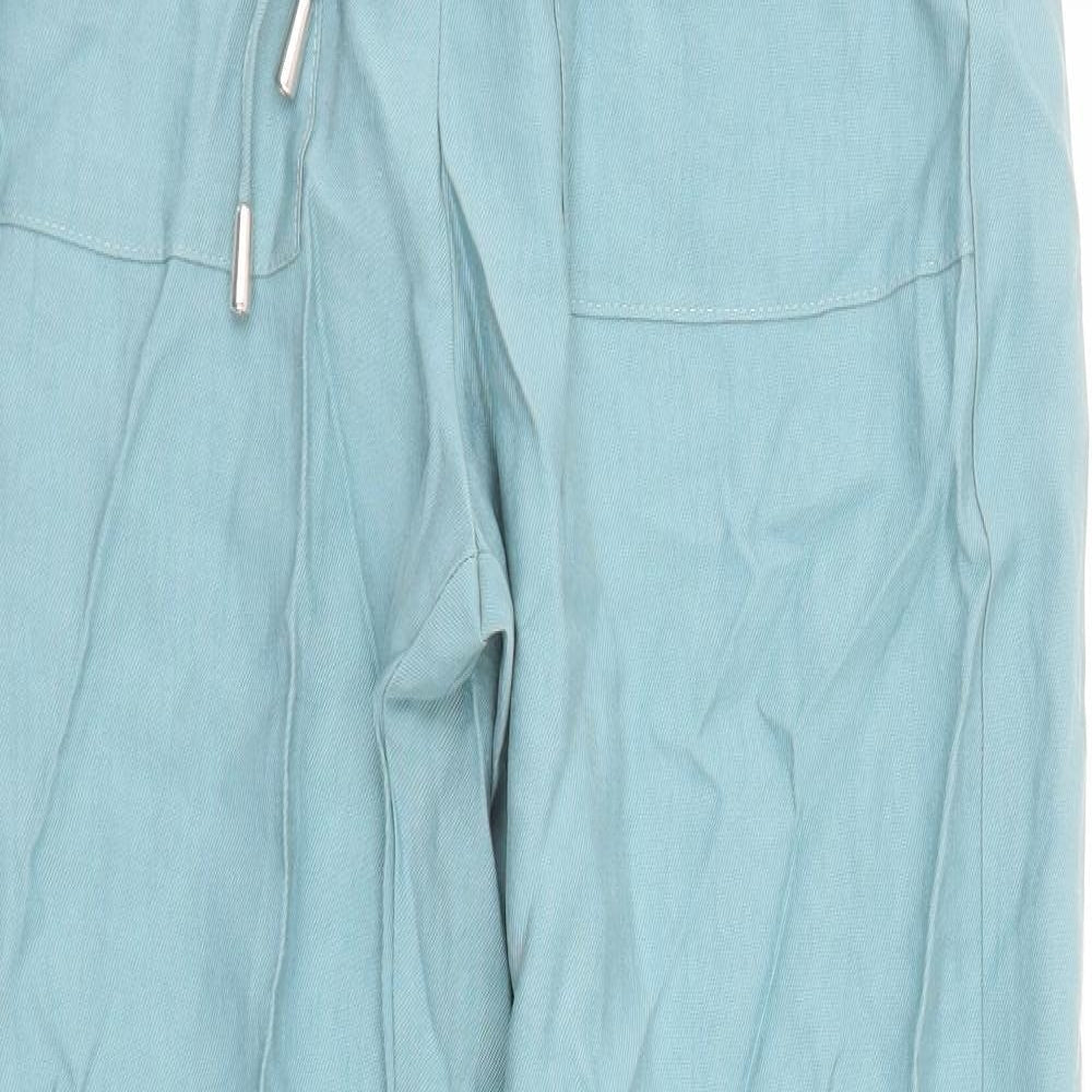 Marks and Spencer Womens Blue Lyocell Chino Trousers Size 8 L30 in Regular Drawstring - Elasticated Waist Long Leg