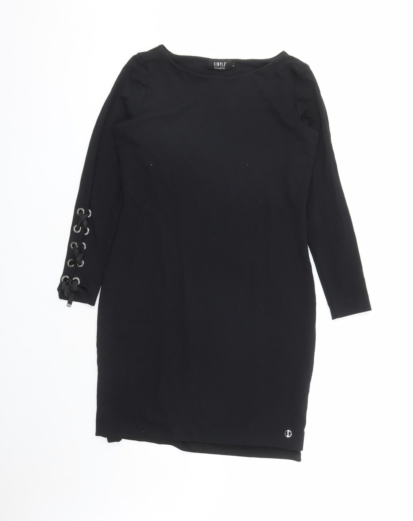 Simple Womens Black Polyester A-Line Size L Boat Neck Pullover - Lined
