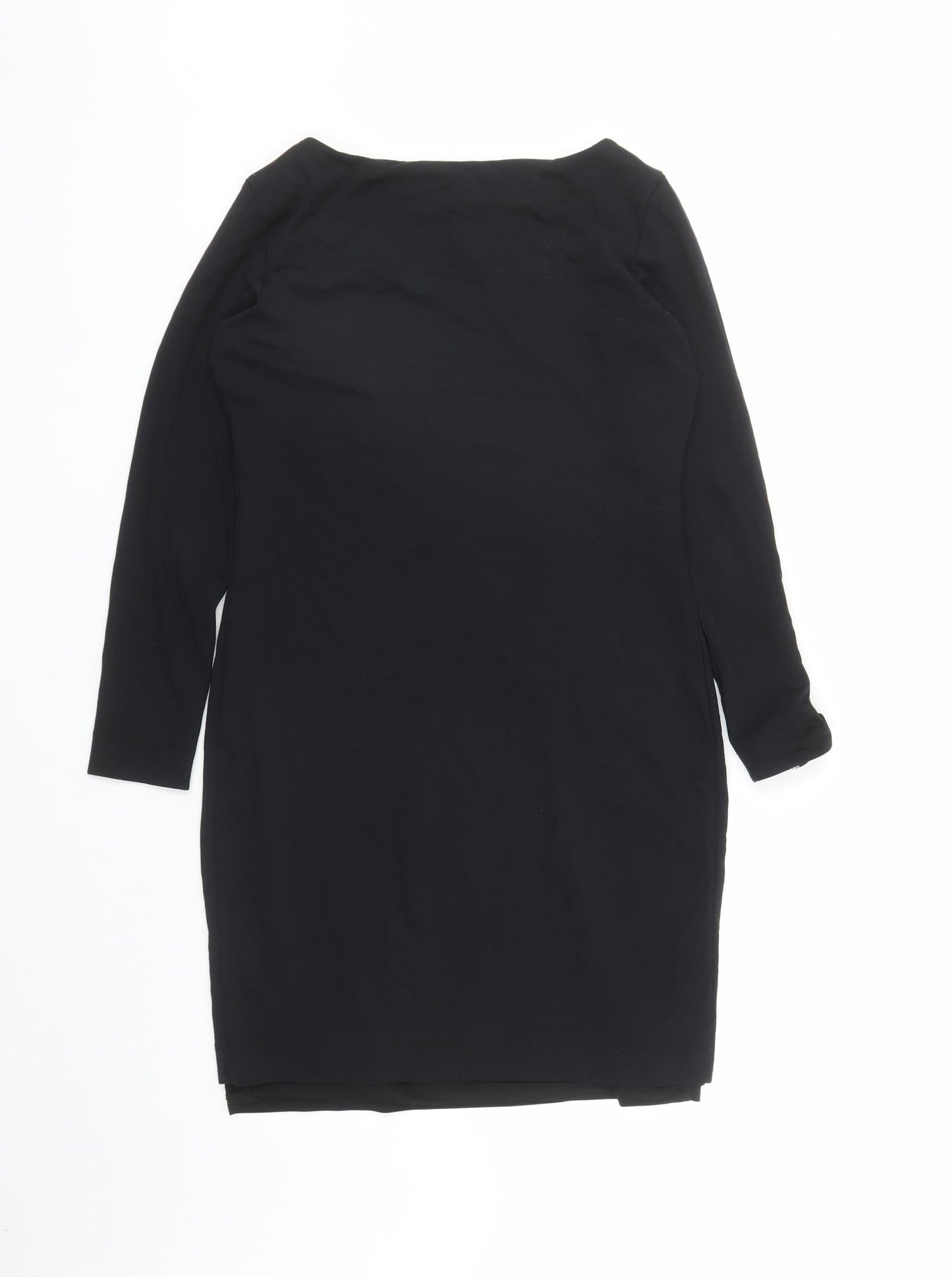 Simple Womens Black Polyester A-Line Size L Boat Neck Pullover - Lined