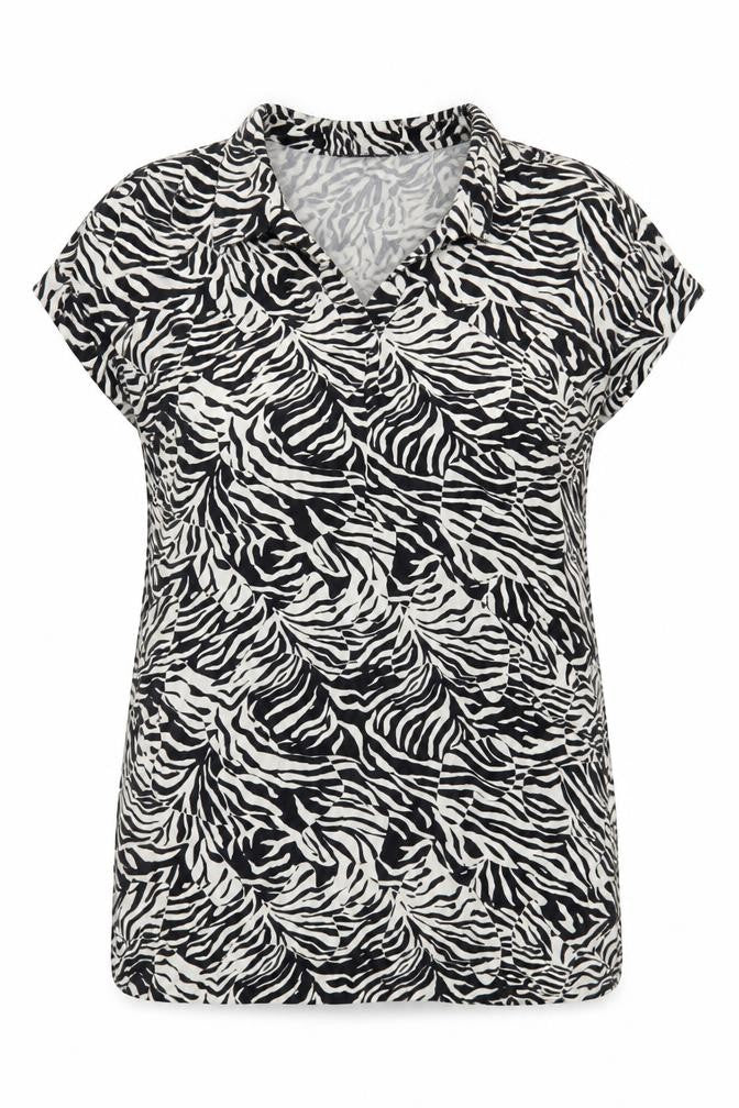 Marks and Spencer Womens Blue Animal Print Viscose Tunic Blouse Size 18 Collared - Tiger Pattern
