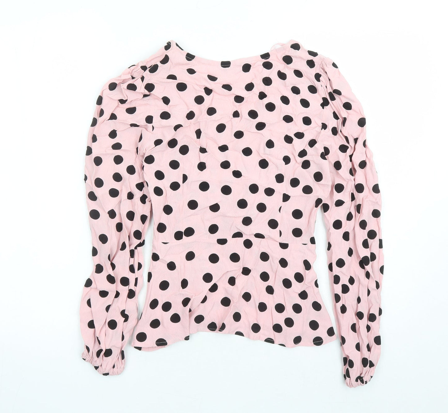 Marks and Spencer Womens Pink Polka Dot Viscose Basic Blouse Size 6 V-Neck