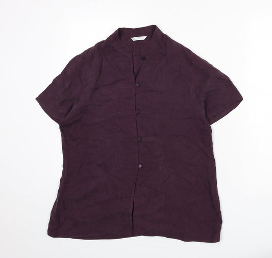 St Michael Womens Purple Viscose Basic Button-Up Size 14 Collared