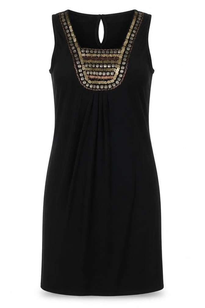 Wallis Womens Black Polyester Sheath Size 10 Round Neck Button - Beaded Detail