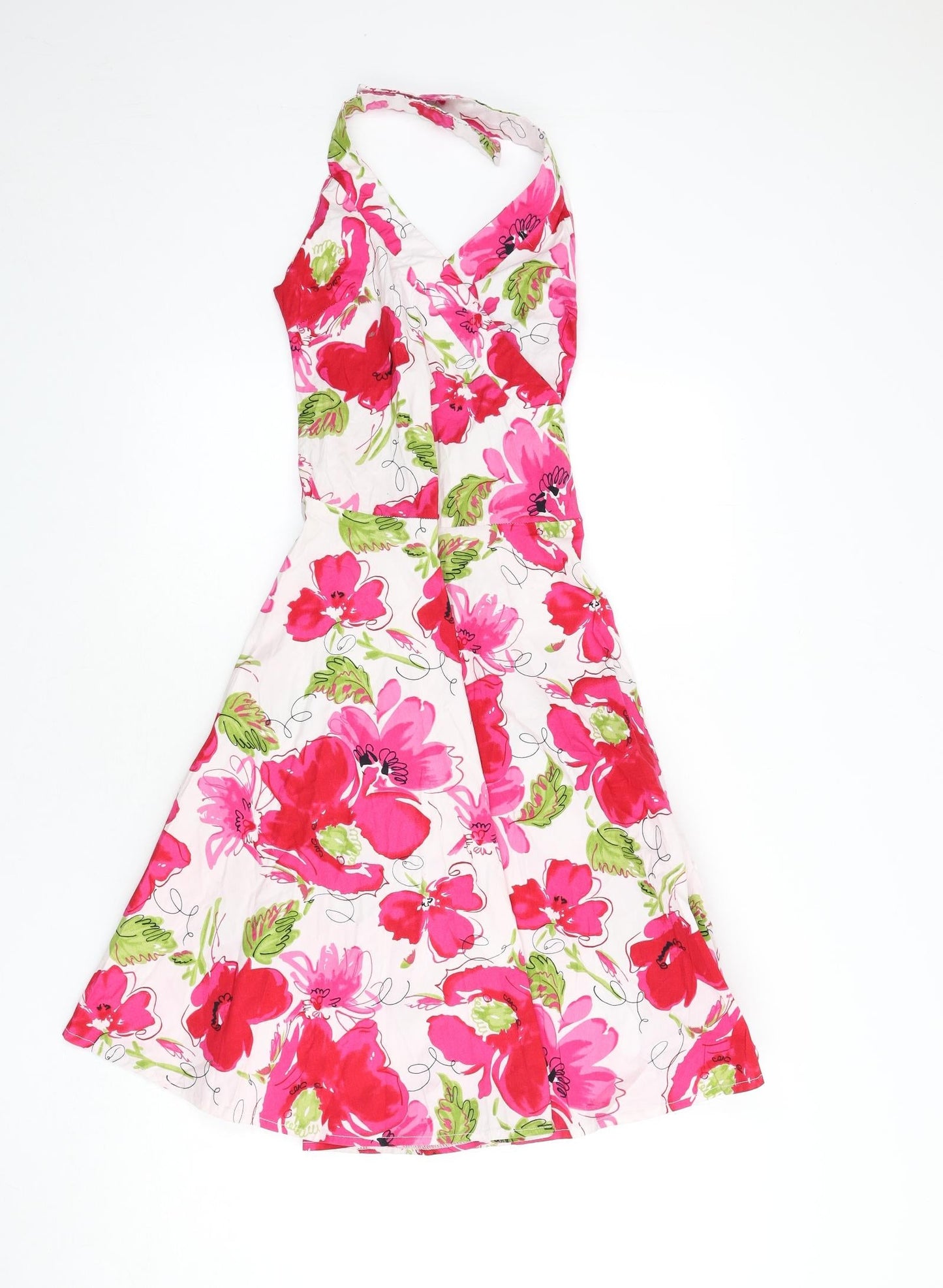 Pilot Womens Multicoloured Floral Cotton Fit & Flare Size 10 Halter Button