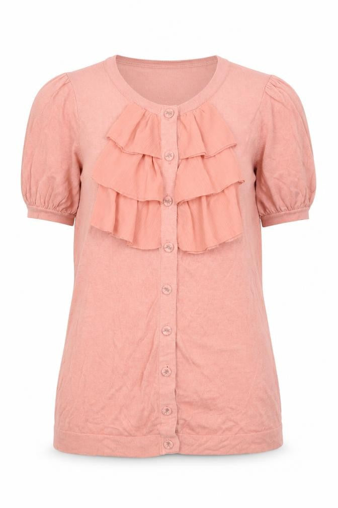 Twelve by Twelve Womens Pink Round Neck Silk Cardigan Jumper Size L - Ruffles