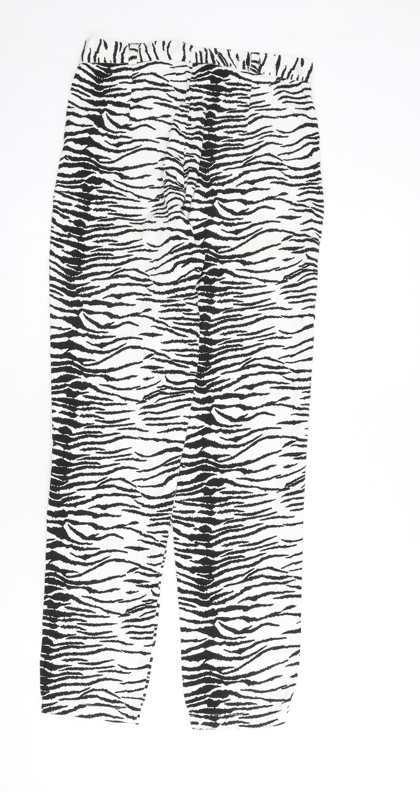 Miss Selfridge Womens White Animal Print Viscose Trousers Size 14 L27 in Regular Zip - Zebra Print