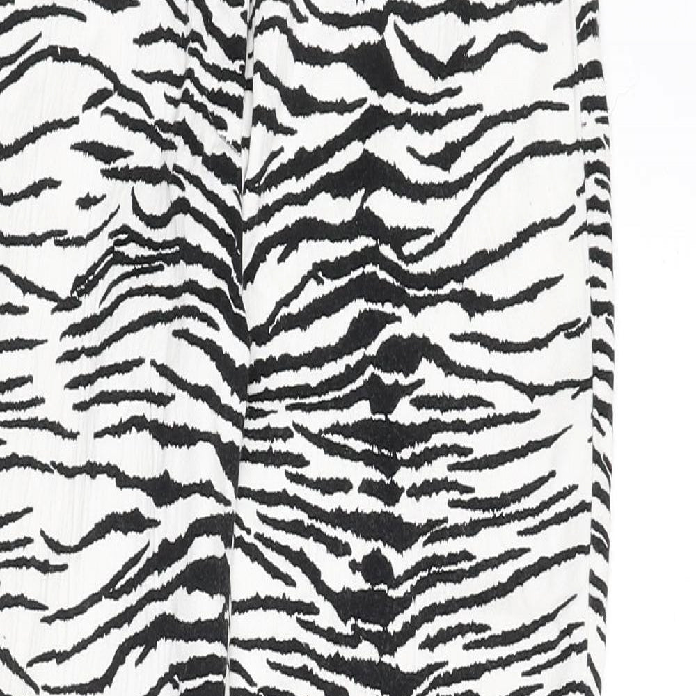 Miss Selfridge Womens White Animal Print Viscose Trousers Size 14 L27 in Regular Zip - Zebra Print