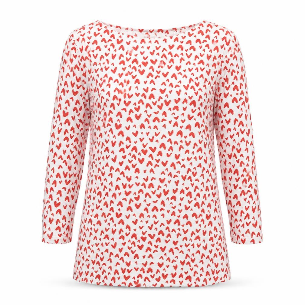 Marks and Spencer Womens White Geometric Cotton Basic T-Shirt Size 8 Boat Neck - Heart Print