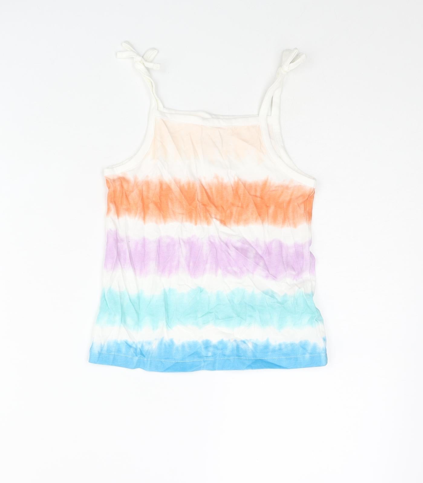 Marks and Spencer Girls Multicoloured Geometric Cotton Basic Tank Size 5-6 Years Square Neck Pullover - Tie Dye