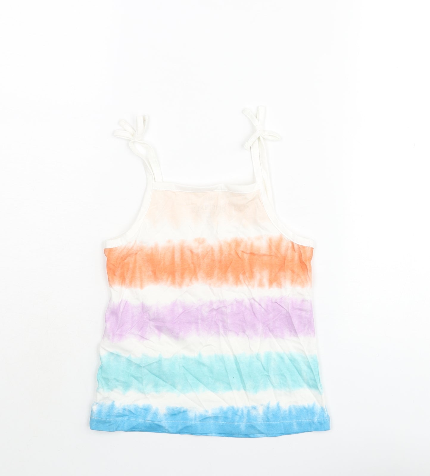 Marks and Spencer Girls Multicoloured Geometric Cotton Basic Tank Size 5-6 Years Square Neck Pullover - Tie Dye