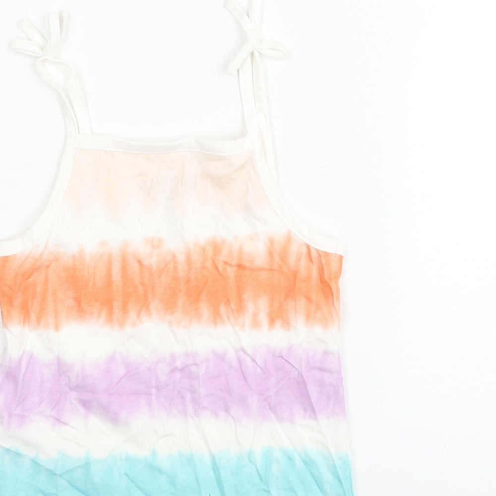 Marks and Spencer Girls Multicoloured Geometric Cotton Basic Tank Size 5-6 Years Square Neck Pullover - Tie Dye