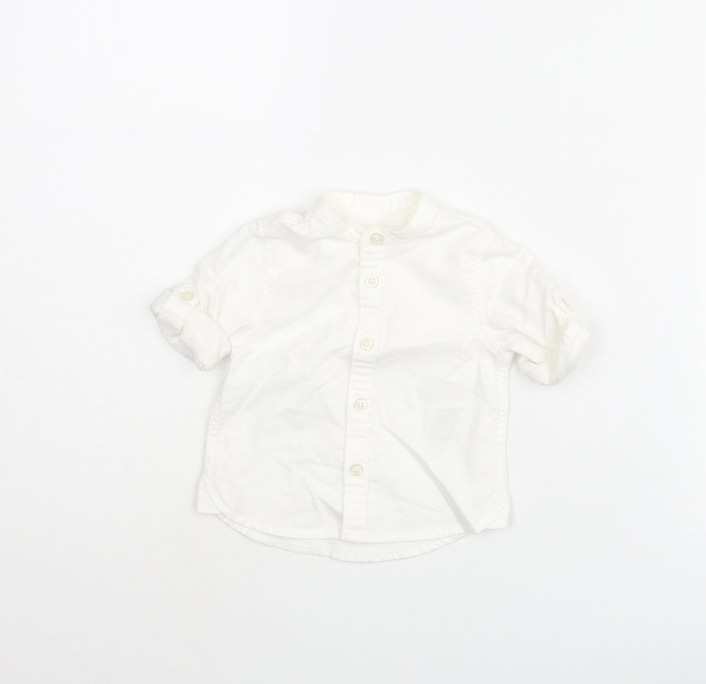 Marks and Spencer Boys White Cotton Basic Button-Up Size 0-3 Months Round Neck Button