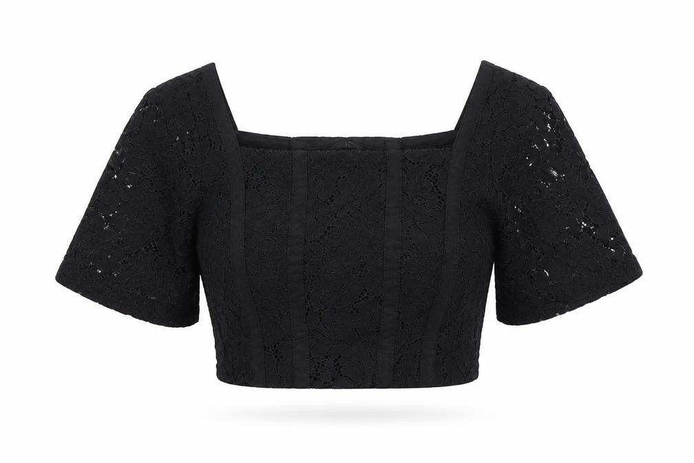 Zara Womens Black Polyester Cropped T-Shirt Size S Square Neck