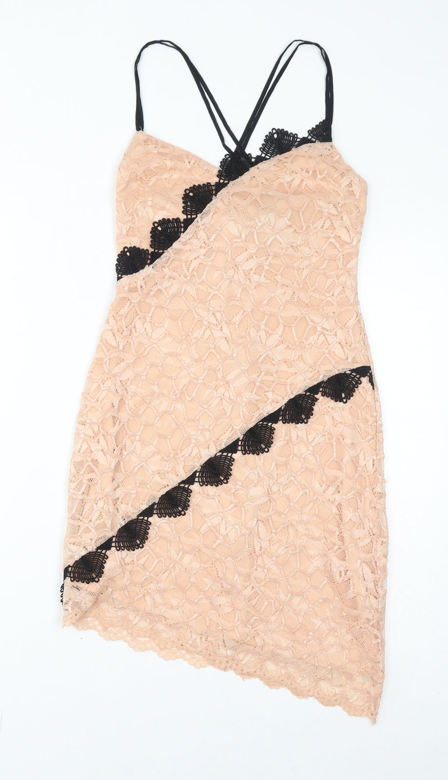 Topshop Womens Beige Polyester Bodycon Size 8 Round Neck Zip