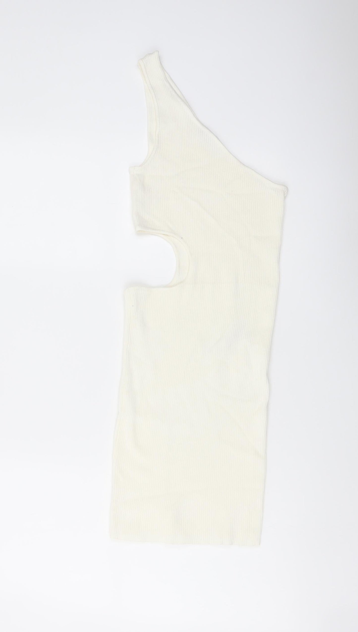 Stradivarius Womens Ivory Viscose Mini Size M One Shoulder Pullover - Cut Out