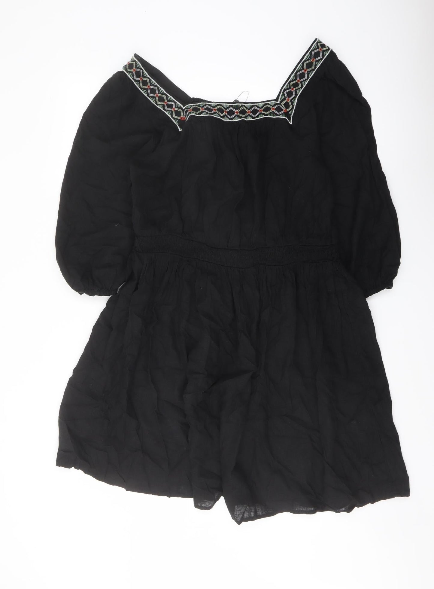 Marks and Spencer Womens Black Linen A-Line Size 14 Square Neck Pullover