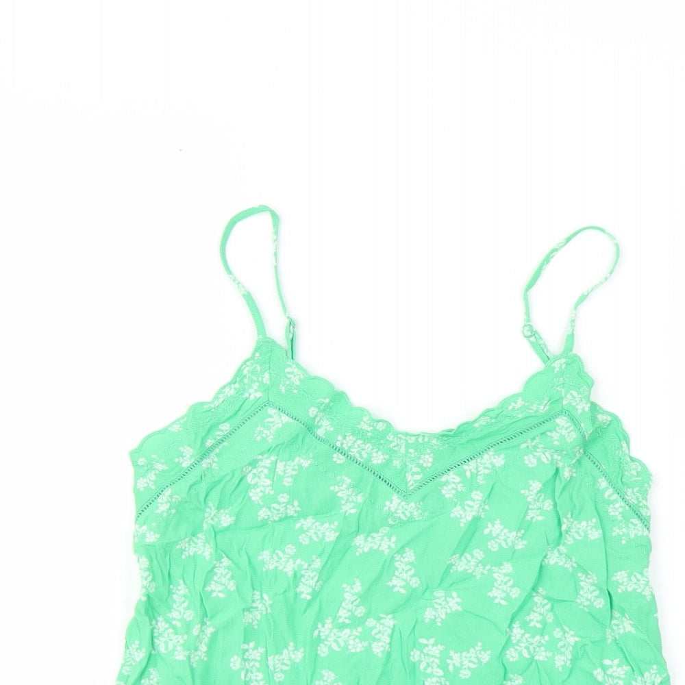 Marks and Spencer Womens Green Floral Viscose Basic Tank Size 10 Sweetheart