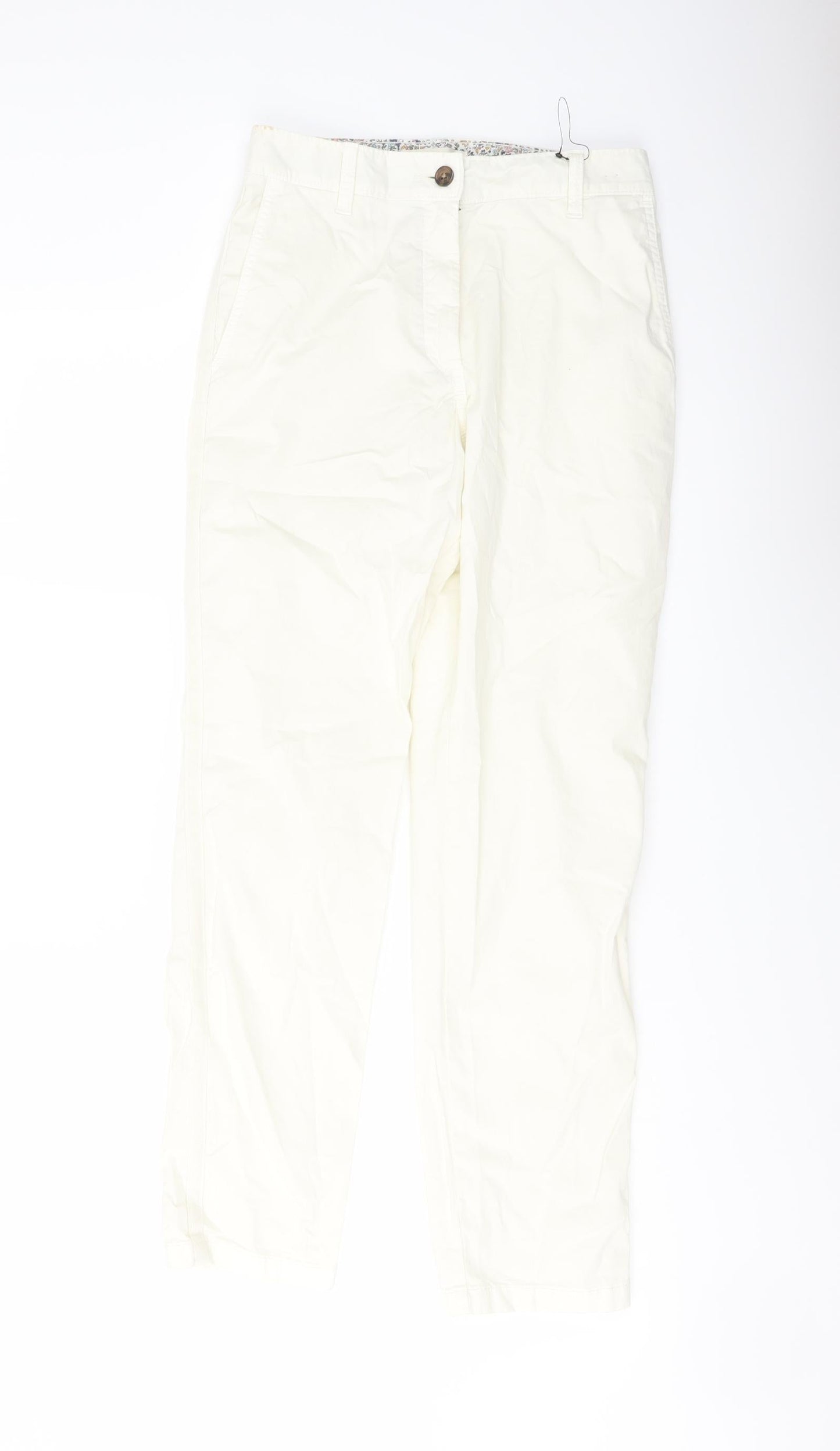 Marks and Spencer Womens Ivory Cotton Chino Trousers Size 6 L28 in Regular Button