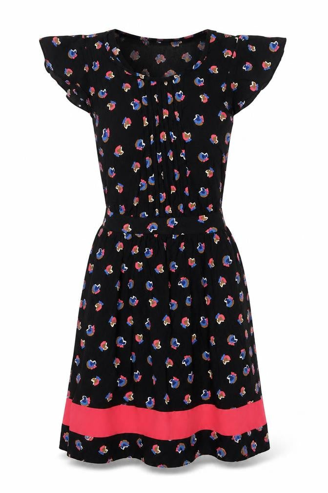 Henry Holland Womens Black Geometric Viscose A-Line Size 10 Crew Neck Button - Tie Back