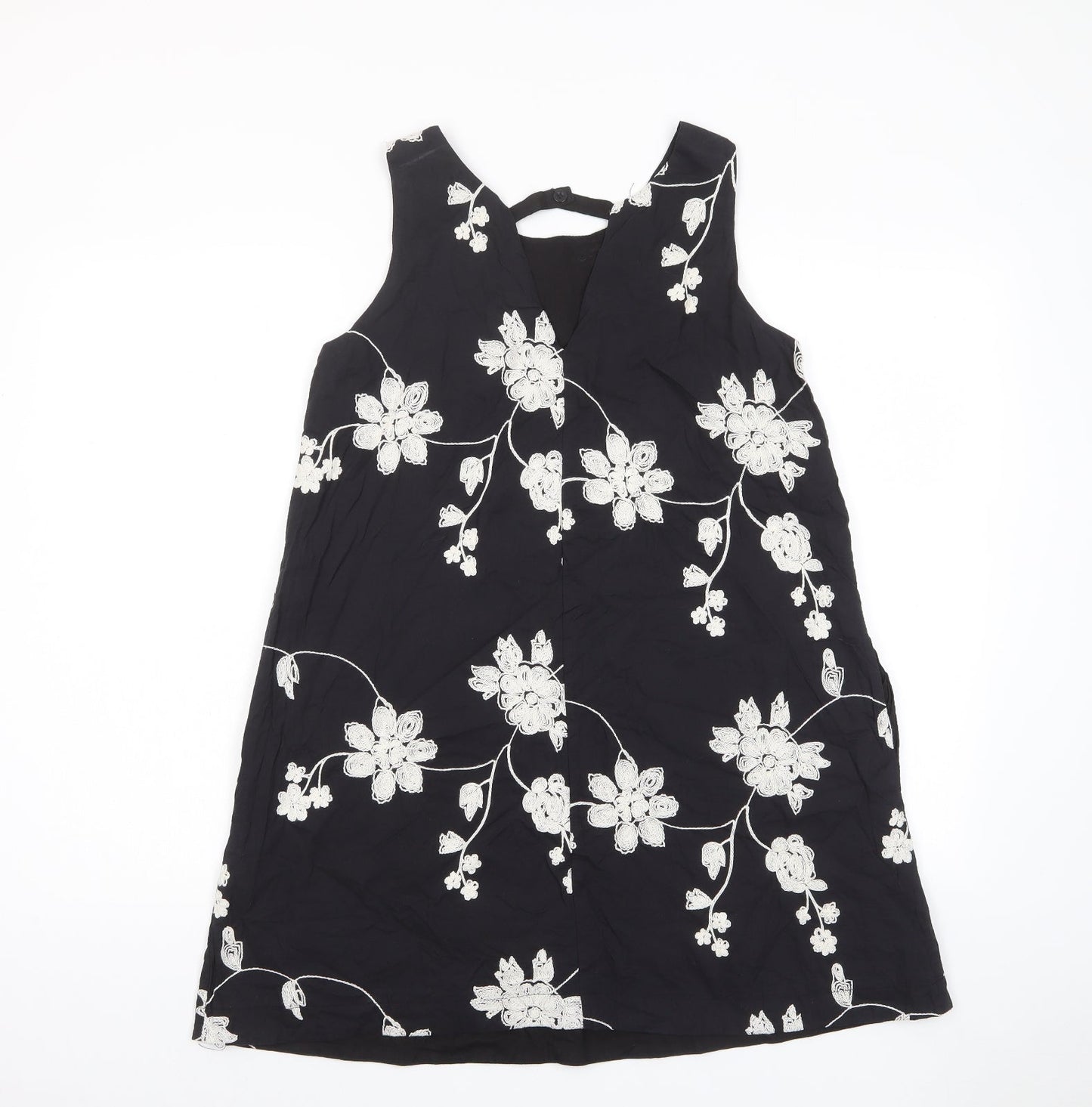 Louche Womens Black Fair Isle Cotton A-Line Size 10 Scoop Neck Button - Embroidered