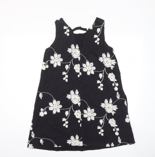 Louche Womens Black Fair Isle Cotton A-Line Size 10 Scoop Neck Button - Embroidered