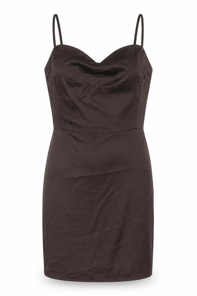 PARISIAN SIGNATURE Womens Brown Polyester Slip Dress Size 12 Cowl Neck Zip