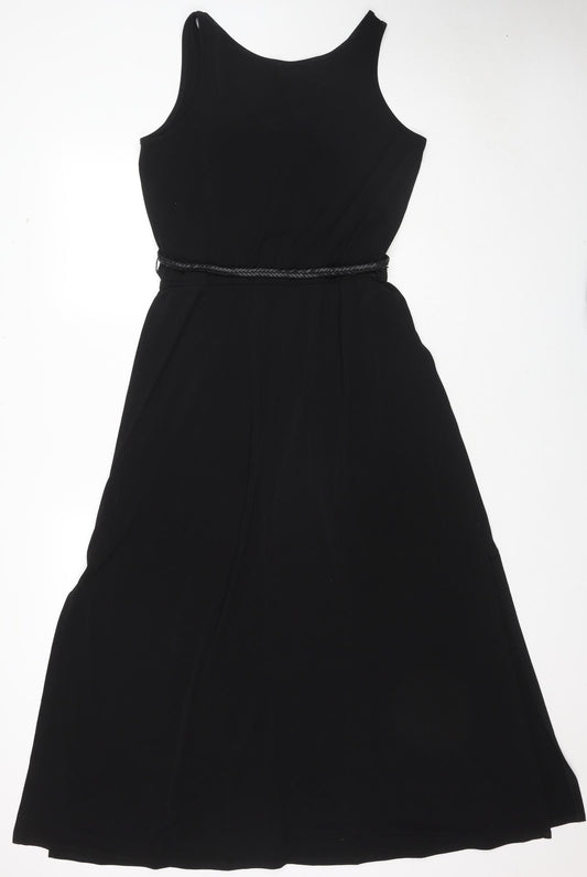 Cristina B. Womens Black Polyester Maxi Size S Round Neck Pullover - Belted