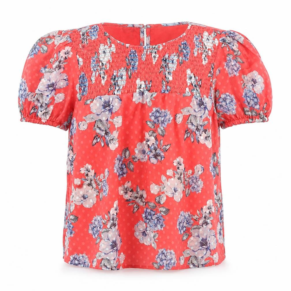 Dotti Womens Red Polka Dot Polyester Basic Blouse Size 8 Round Neck - Flowers