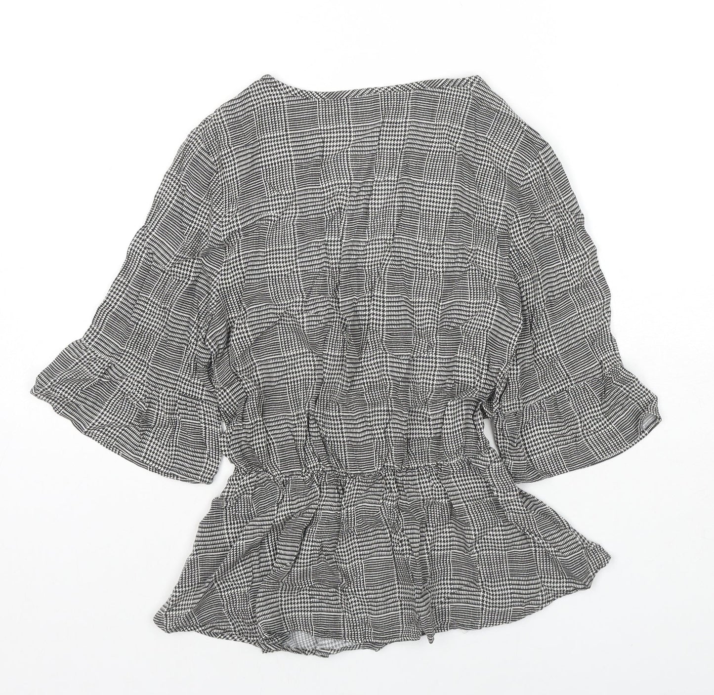 H&M Womens Black Check Viscose Basic Blouse Size 8 V-Neck
