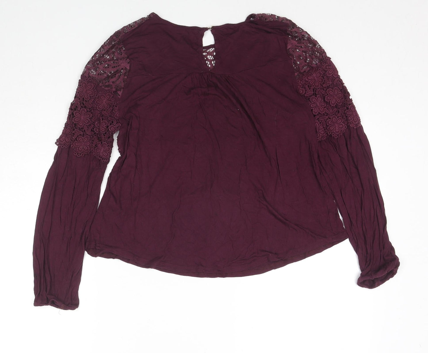Oasis Womens Purple Viscose Basic Button-Up Size S Round Neck - Lace Detail