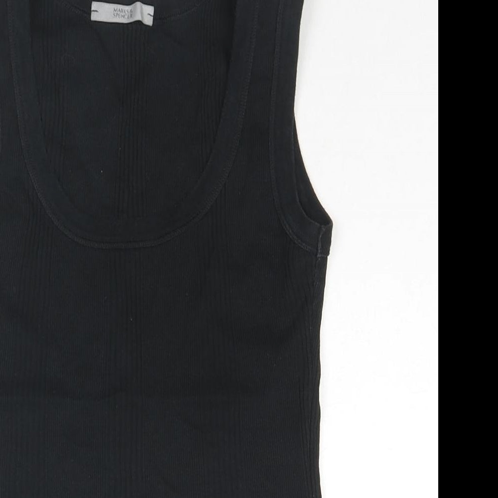 Marks and Spencer Womens Black Cotton Basic Tank Size S Round Neck