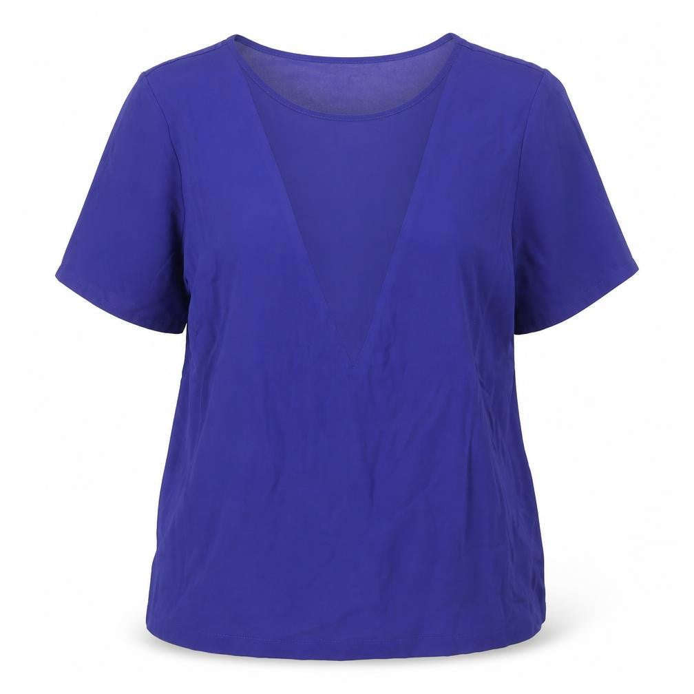 Warehouse Womens Blue Polyester Basic Blouse Size 12 Round Neck