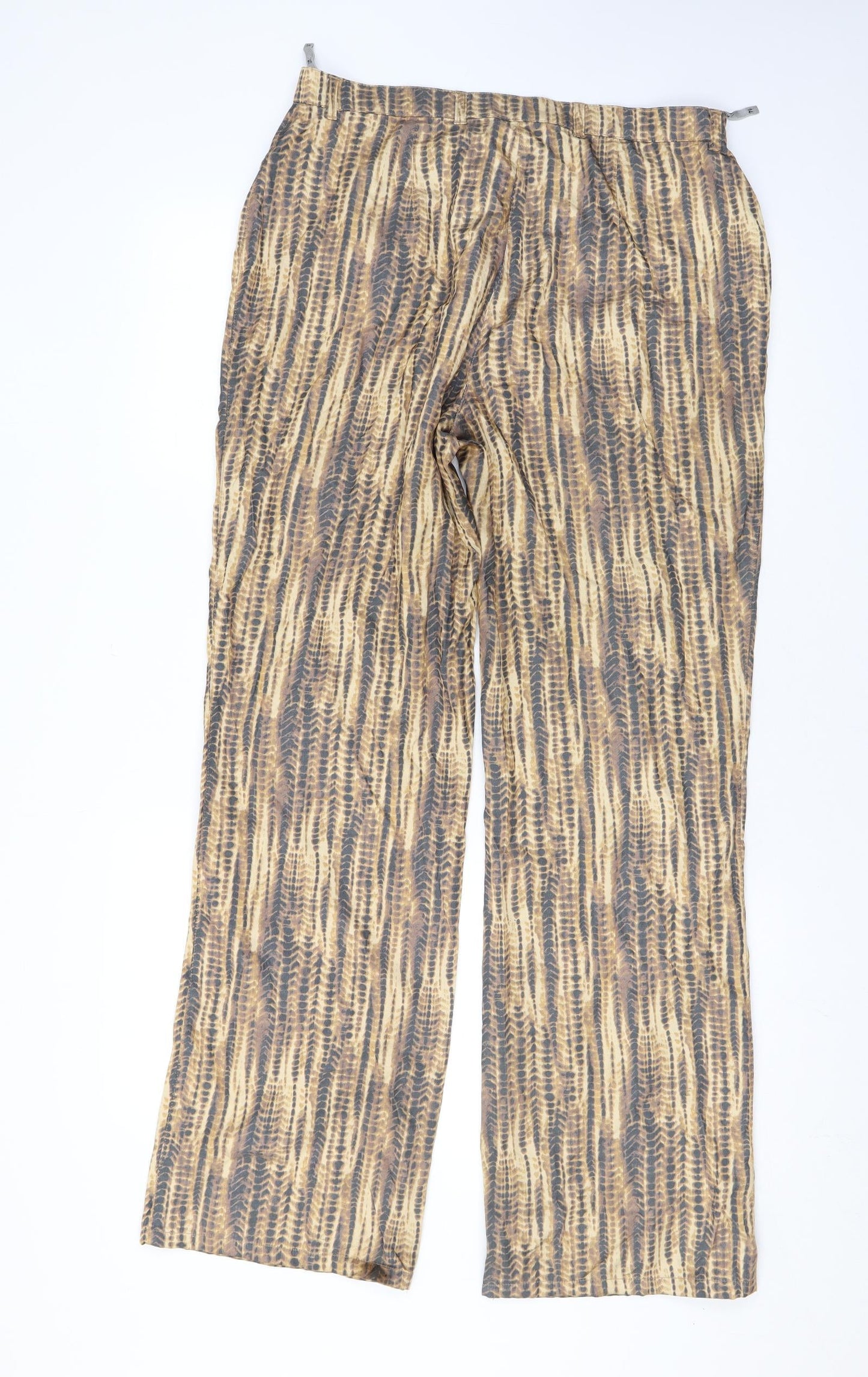 Platinum Womens Brown Animal Print Cotton Trousers Size 14 L30 in Regular Zip - Snake Skin Print