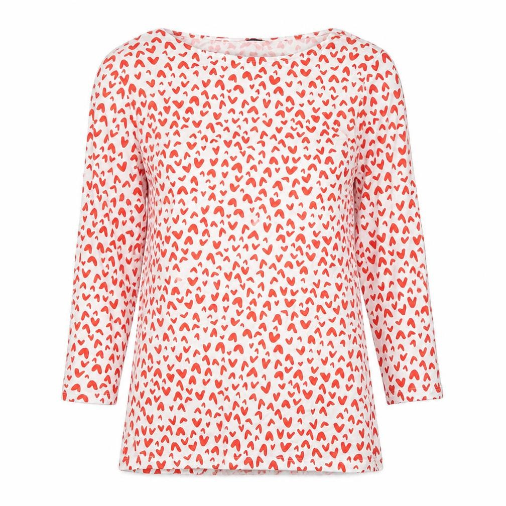 Marks and Spencer Womens White Geometric Cotton Basic Blouse Size 8 Boat Neck - Heart print