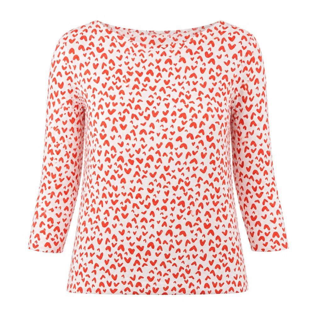 Marks and Spencer Womens White Geometric Cotton Basic Blouse Size 10 Boat Neck - Heart print