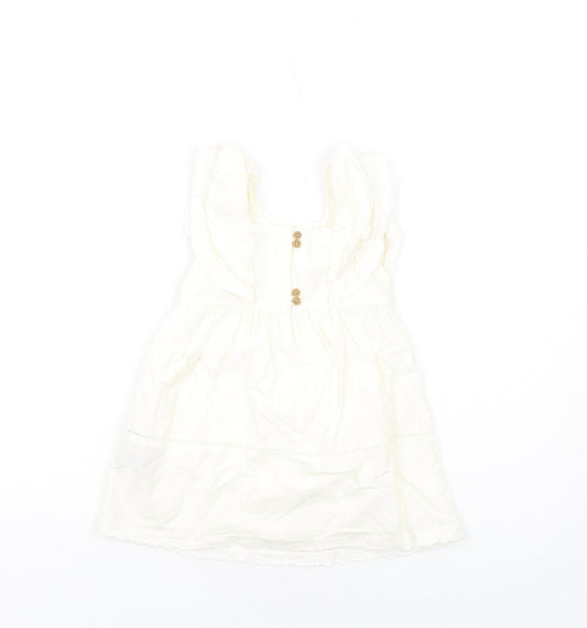 Marks and Spencer Girls Ivory Cotton A-Line Size 12-18 Months Square Neck Button