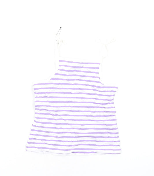 Marks and Spencer Girls Purple Striped Cotton Basic Tank Size 3-4 Years Square Neck Pullover