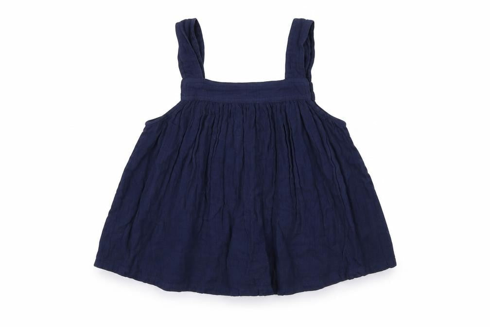 Front view of Marks & Spencer girls’ blue cotton basic tank, size 10-11, years square neck pullover