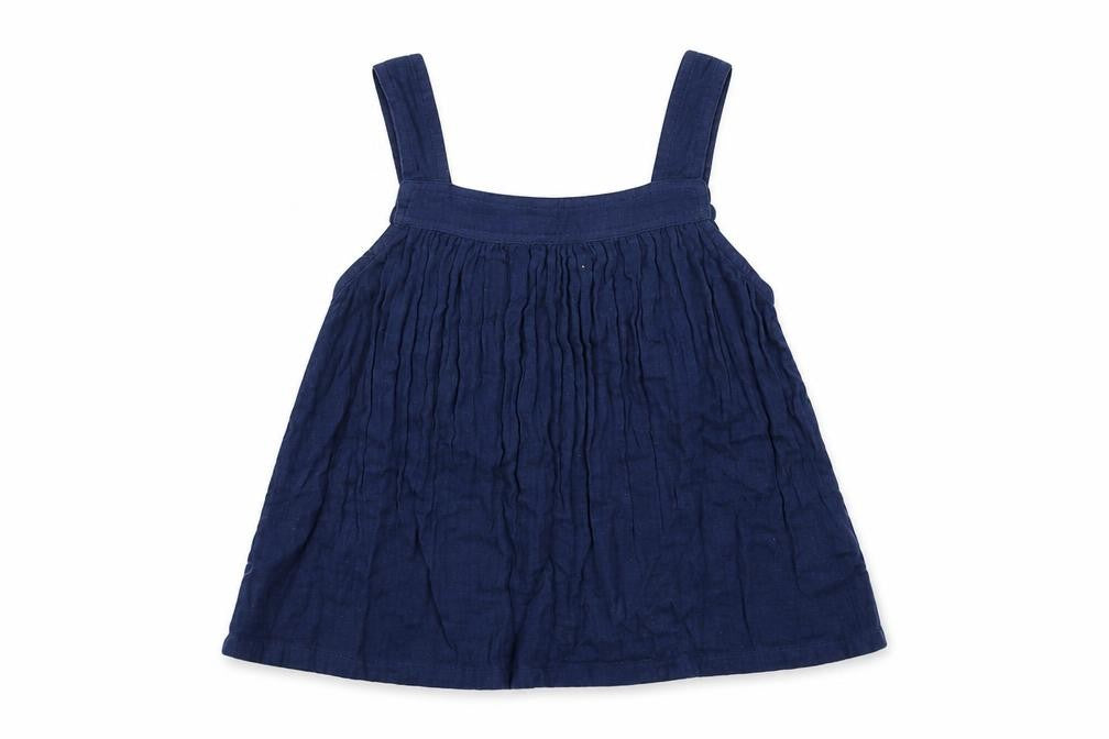 Front view of Marks & Spencer girls’ blue cotton basic tank, size 12-13, years square neck pullover