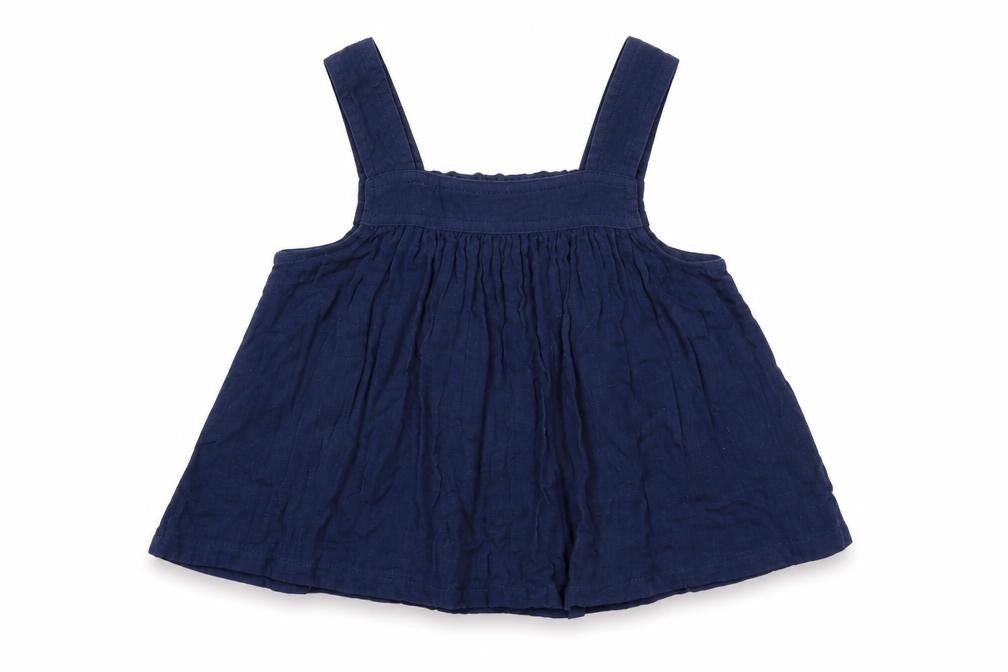 Front view of Marks & Spencer girls’ blue cotton basic tank, size 7-8, years square neck pullover