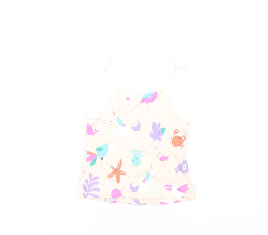 Marks and Spencer Girls Multicoloured Geometric Cotton Basic Tank Size 2-3 Years Square Neck Pullover