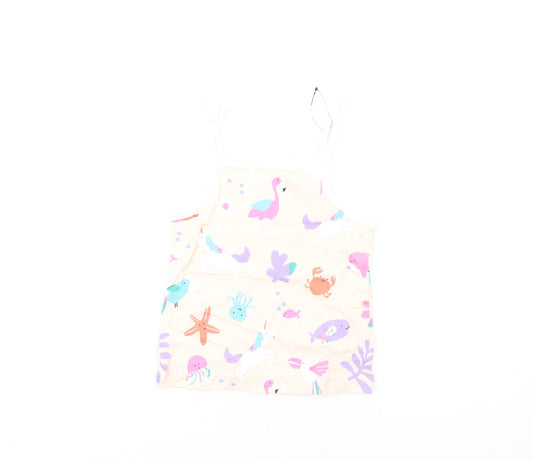 Marks and Spencer Girls Pink Geometric Cotton Basic Tank Size 5-6 Years Square Neck Pullover
