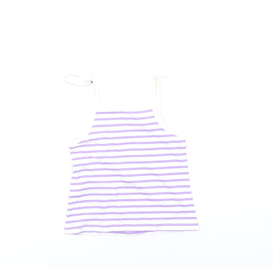 Marks and Spencer Girls Purple Striped Cotton Basic Tank Size 2-3 Years Square Neck Pullover