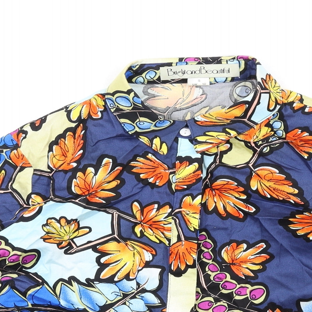 Bright and Beautiful Womens Multicoloured Geometric Cotton Basic Button-Up Size 10 Collared
