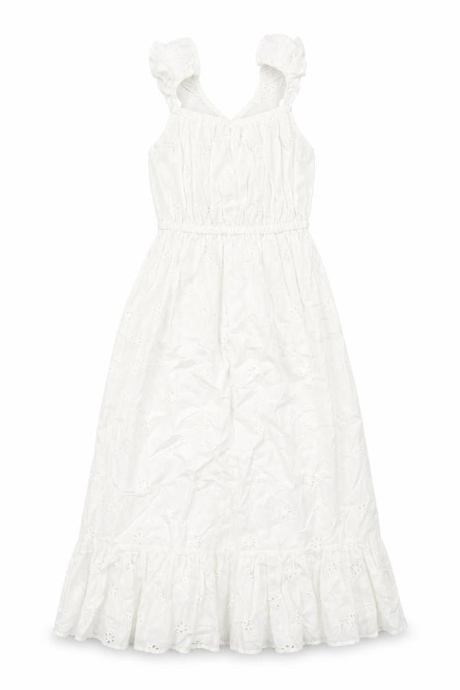 Marks and Spencer Girls White Cotton A-Line Size 7-8 Years Square Neck Pullover