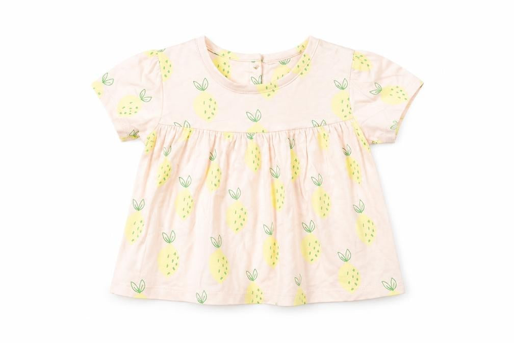 Front view of Marks & Spencer girls’ multicoloured geometric cotton fit & flare, size 0-3, months round neck button